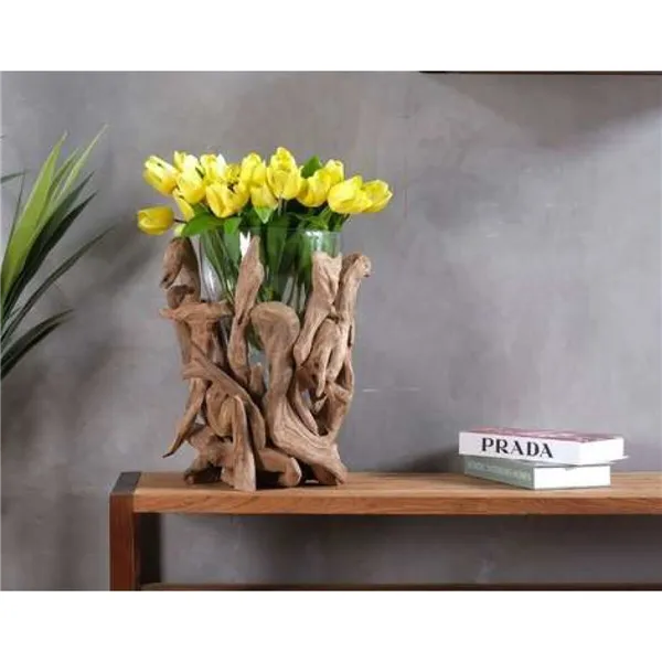 Vase Home ESPRIT Brown Crystal Teak Natural 40 x 40 x 50 cm
