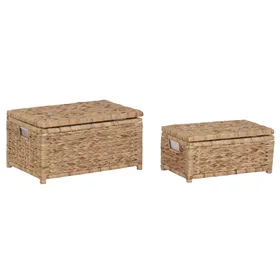 Laundry basket Home ESPRIT White Natural Wood Water hyacinth Tropical 60 X 38 X 30 CM (2 Units)