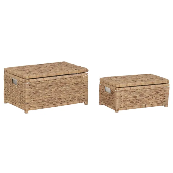 Laundry basket Home ESPRIT White Natural Wood Water hyacinth Tropical 60 X 38 X 30 CM (2 Units)