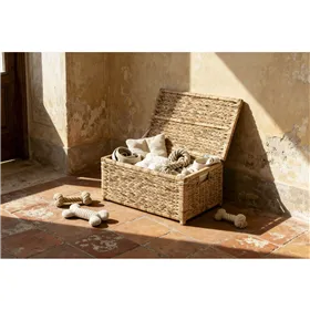 Laundry basket Home ESPRIT White Natural Wood Water hyacinth Tropical 60 X 38 X 30 CM (2 Units)