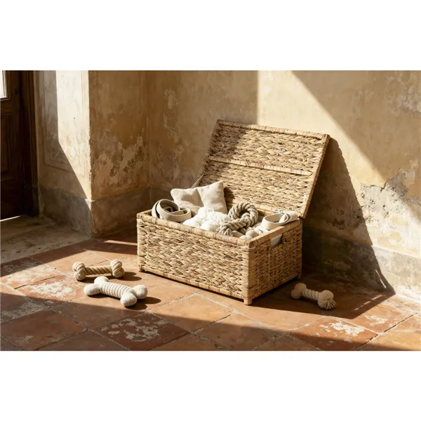 Laundry basket Home ESPRIT White Natural Wood Water hyacinth Tropical 60 X 38 X 30 CM (2 Units)