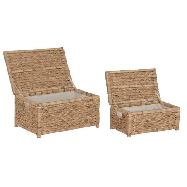 Laundry basket Home ESPRIT White Natural Wood Water hyacinth Tropical 60 X 38 X 30 CM (2 Units)