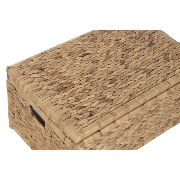 Laundry basket Home ESPRIT White Natural Wood Water hyacinth Tropical 60 X 38 X 30 CM (2 Units)