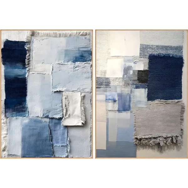 Canvas Home ESPRIT Blue White Abstract Modern 103 x 4 x 143 cm (2 Units)