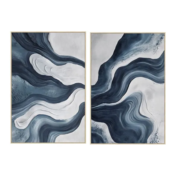Canvas Home ESPRIT Blue White Abstract Modern 82,5 x 4,5 x 122,5 cm (2 Units)