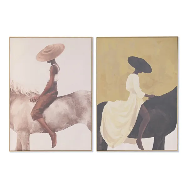 Canvas Home ESPRIT Beige Grey Modern Horse 100 x 4 x 140 cm (2 Units)