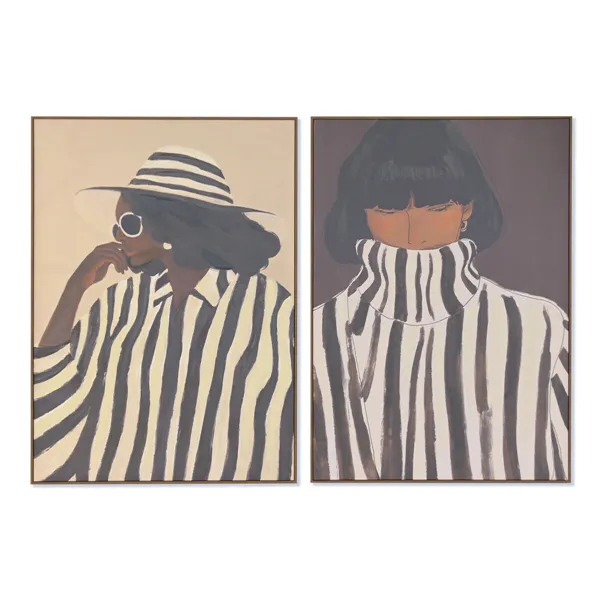 Canvas Home ESPRIT Brown Black Lady With relief Urban 100 x 4 x 140 cm (2 Units)