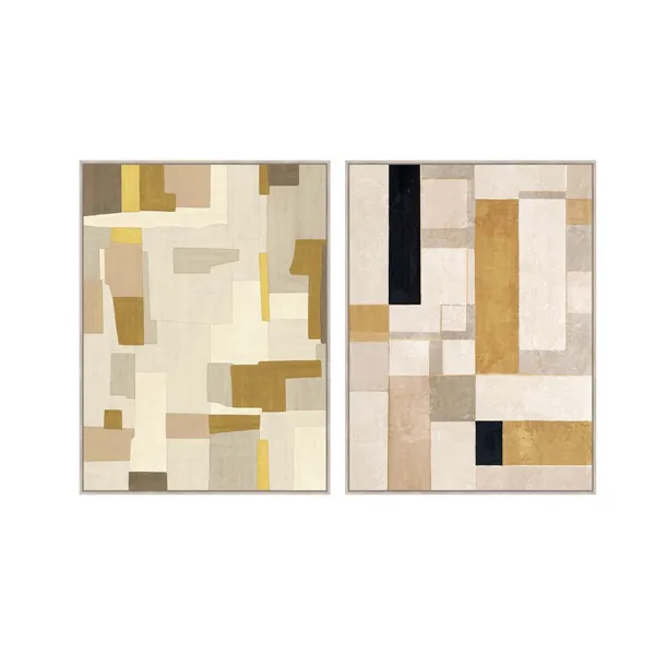 Canvas Home ESPRIT Yellow Beige With relief Urban 90 x 4 x 120 cm (2 Units)