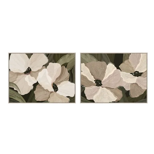 Canvas Home ESPRIT White Green Flowers Shabby Chic With relief 120 x 4 x 90 cm (2 Units)