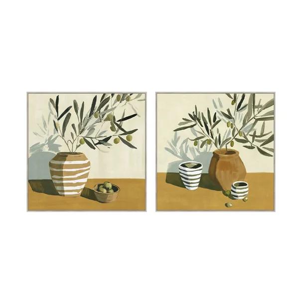 Canvas Home ESPRIT Green Beige Tree Mediterranean Vase With relief 100 x 4 x 100 cm (2 Units)