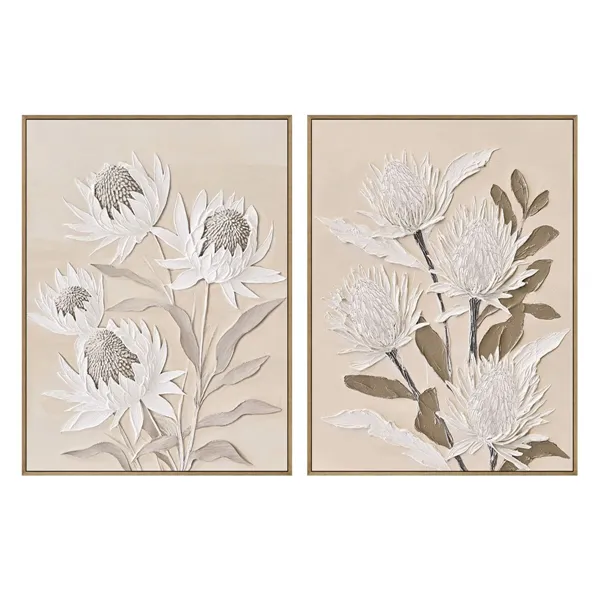 Canvas Home ESPRIT White Beige Flowers Traditional 60 X 3,7 X 80 CM (2 Units)