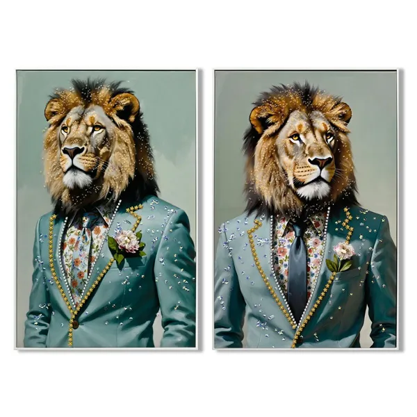 Canvas Home ESPRIT Sky blue Lion Urban Lacquered 62 x 3,5 x 92 cm (2 Units)