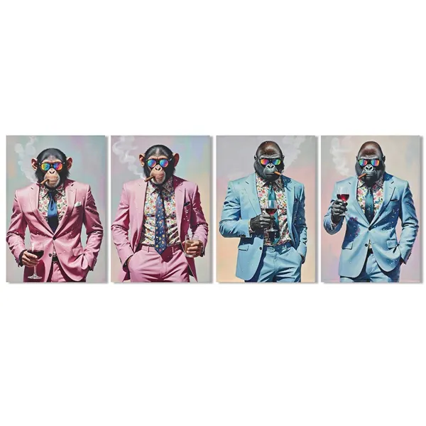Canvas Home ESPRIT Blue Pink Lacquered 60 x 2,5 x 90 cm (4 Units)