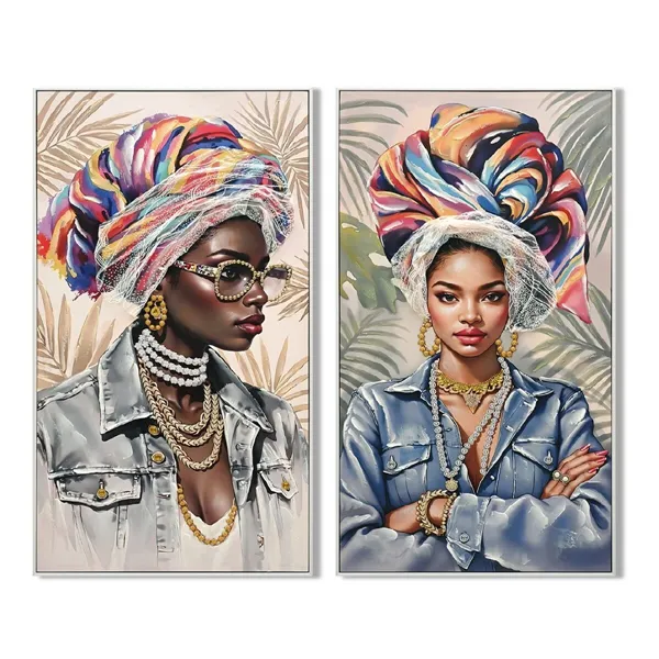 Canvas Home ESPRIT African Woman Tropical Lacquered 62 x 4 x 122 cm (2 Units)