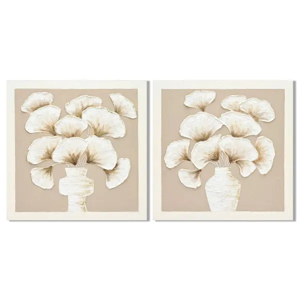 Canvas Home ESPRIT White Beige Vase Shabby Chic 100 x 3 x 100 cm (2 Units)