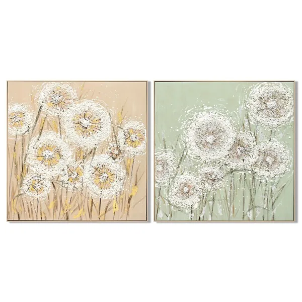 Canvas Home ESPRIT Green Beige Flowers Shabby Chic 102 x 4,5 x 102 cm (2 Units)