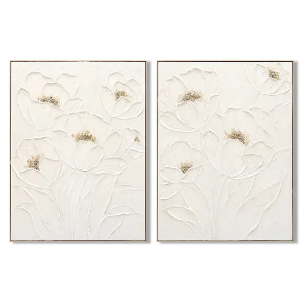 Canvas Home ESPRIT White Flowers Shabby Chic 92 x 4,5 x 122 cm (2 Units)