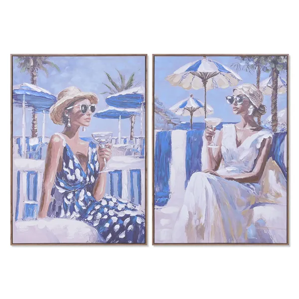 Canvas Home ESPRIT Blue White Mediterranean chica 70 x 3,5 x 100 cm (2 Units)