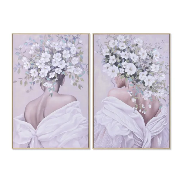 Canvas Home ESPRIT White Green Flowers Shabby Chic 80 x 3,5 x 120 cm (2 Units)