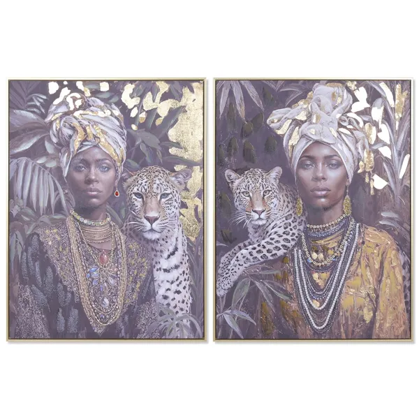 Canvas Home ESPRIT Colonial African Woman 75 x 3,5 x 100 cm (2 Units)