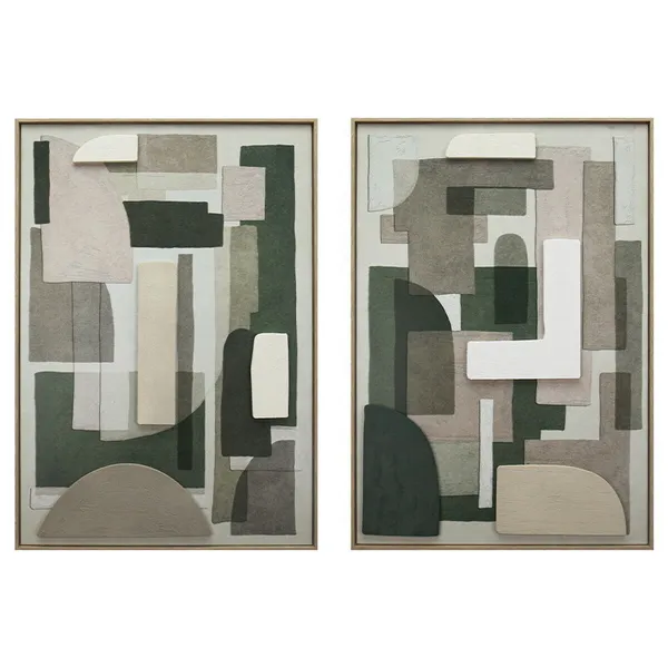 Canvas Home ESPRIT Green Beige Abstract Urban 70 x 3,5 x 100 cm (2 Units)