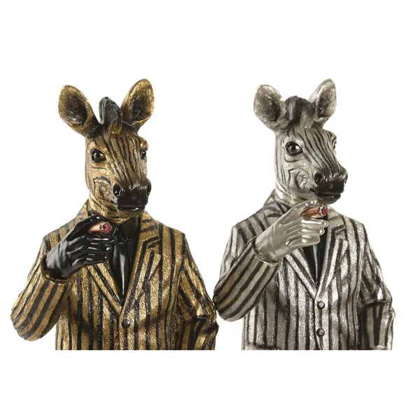 Decorative Figure Home ESPRIT Golden Silver Zebra Loft (2 Units)