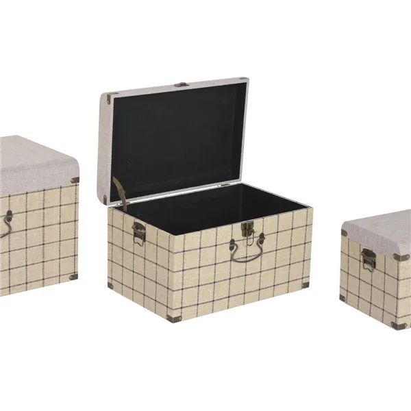 Set of Chests Home ESPRIT Black Beige Polyester Wood Scandi 60 X 40 X 38 CM (3 Units)