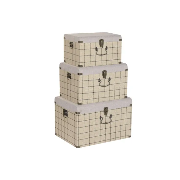 Set of Chests Home ESPRIT Black Beige Polyester Wood Scandi 60 X 40 X 38 CM (3 Units)