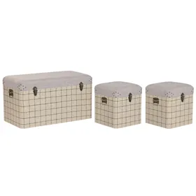 Set of Chests Home ESPRIT Black Beige Polyester Wood Scandi 80 x 40 x 44 cm (3 Units)