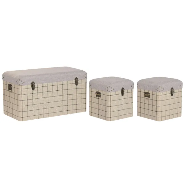 Set of Chests Home ESPRIT Black Beige Polyester Wood Scandi 80 x 40 x 44 cm (3 Units)