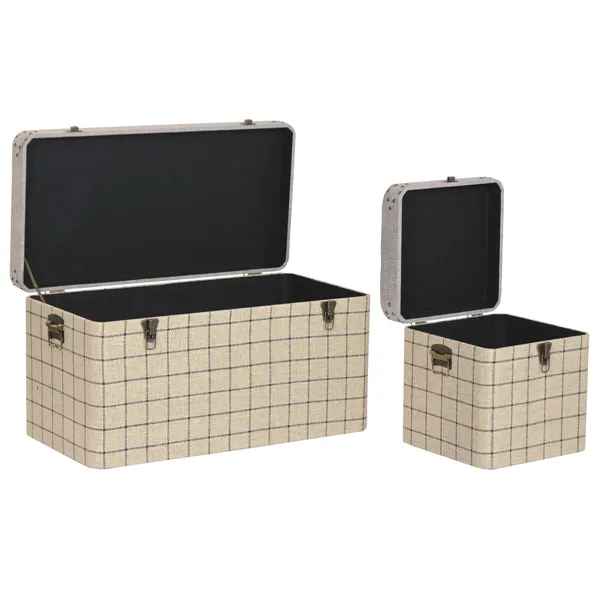 Set of Chests Home ESPRIT Black Beige Polyester Wood Scandi 80 x 40 x 44 cm (3 Units)