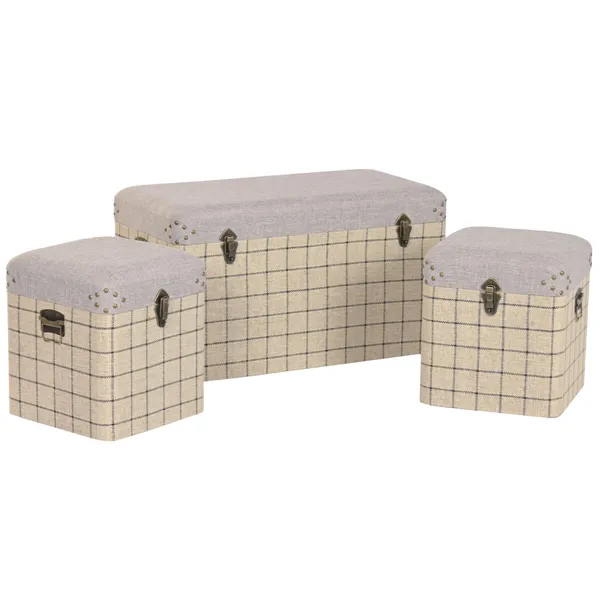 Set of Chests Home ESPRIT Black Beige Polyester Wood Scandi 80 x 40 x 44 cm (3 Units)