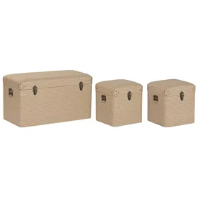Set of Chests Home ESPRIT Natural Polyester Wood Traditional 80 x 40 x 44 cm (3 Units)