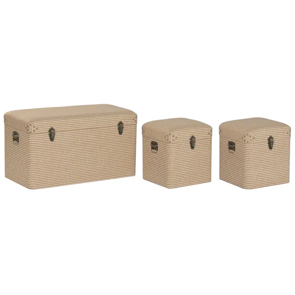 Set of Chests Home ESPRIT Natural Polyester Wood Traditional 80 x 40 x 44 cm (3 Units)