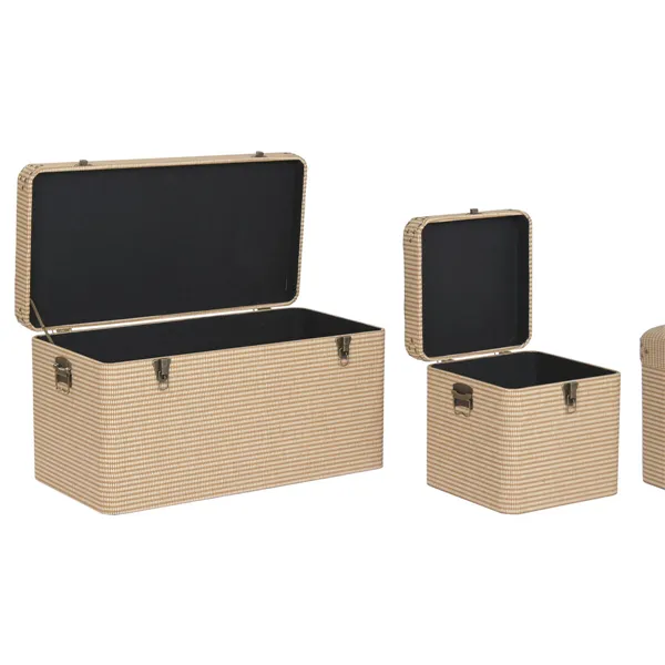 Set of Chests Home ESPRIT Natural Polyester Wood Traditional 80 x 40 x 44 cm (3 Units)