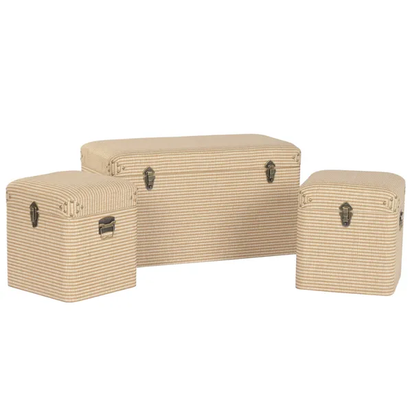 Set of Chests Home ESPRIT Natural Polyester Wood Traditional 80 x 40 x 44 cm (3 Units)