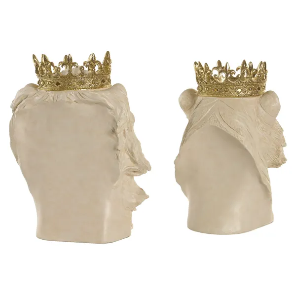 Decorative Figure Home ESPRIT White Golden Tiger Lion (2 Units)