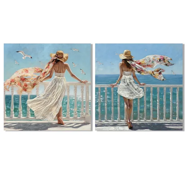 Canvas Home ESPRIT Blue Mediterranean 100 x 3 x 100 cm (2 Units)