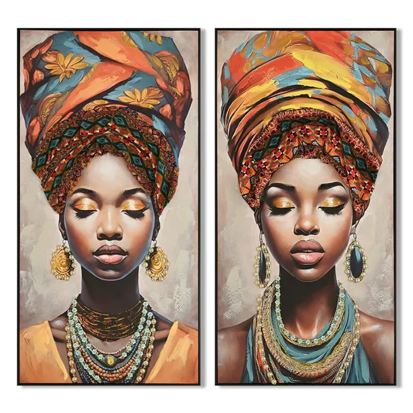 Canvas Home ESPRIT Colonial African Woman 62 x 4 x 122 cm (2 Units)