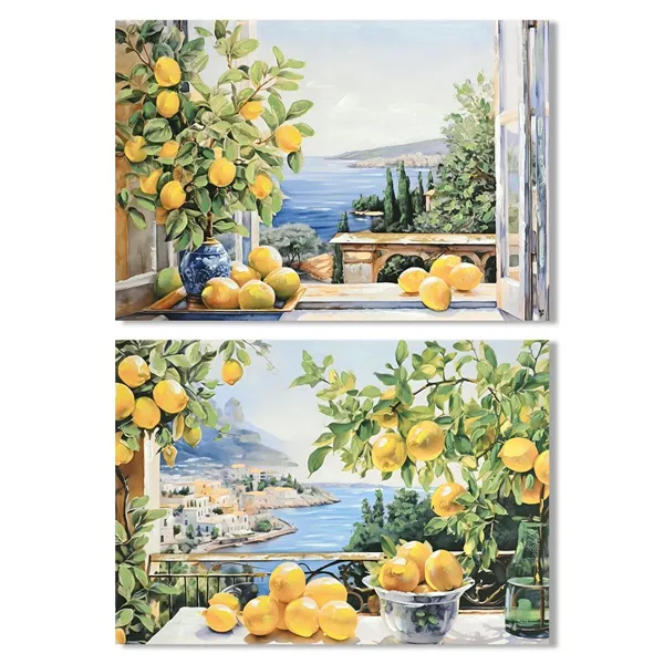 Canvas Home ESPRIT Yellow Blue Mediterranean 100 x 3 x 70 cm (2 Units)