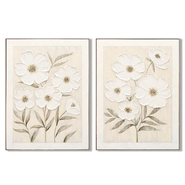 Canvas Home ESPRIT White Beige Flowers Shabby Chic 92 x 4,5 x 122 cm (2 Units)