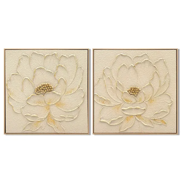 Canvas Home ESPRIT Beige Golden Flower Shabby Chic 62 x 4,5 x 62 cm (2 Units)