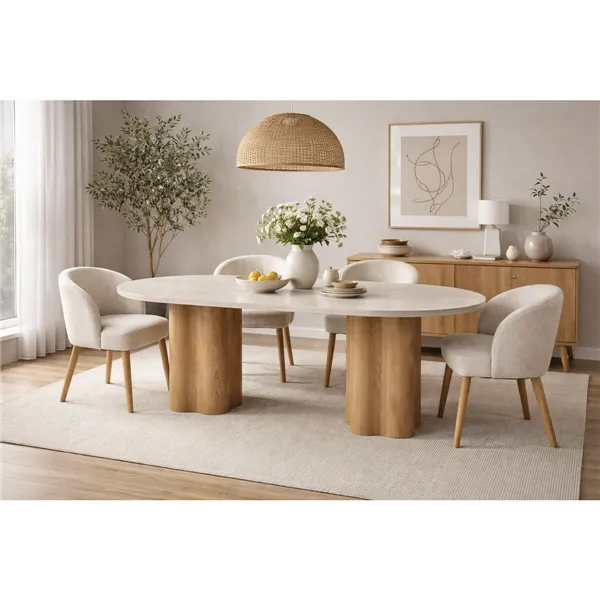 Dining Table Home ESPRIT Light brown Granite MDF Wood 180 x 90 x 75 cm