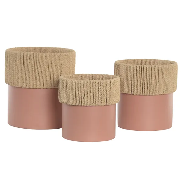 Set of Planters Home ESPRIT Natural Light Pink Iron Fibre Urban 25 x 25 x 27 cm (3 Pieces)
