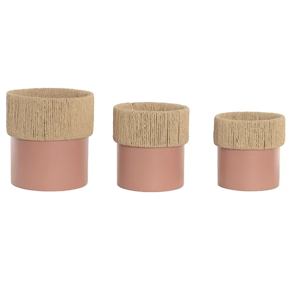 Set of Planters Home ESPRIT Natural Light Pink Iron Fibre Urban 25 x 25 x 27 cm (3 Pieces)