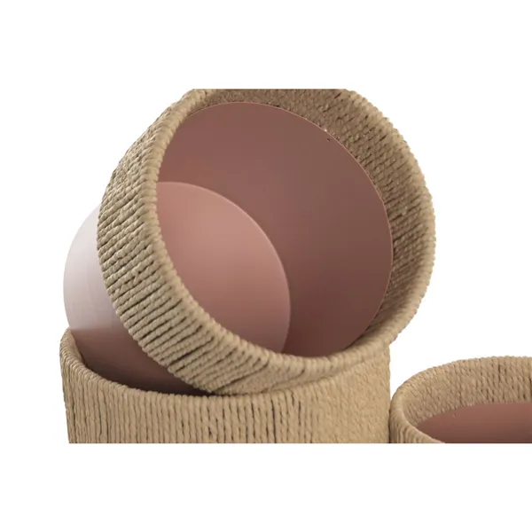 Set of Planters Home ESPRIT Natural Light Pink Iron Fibre Urban 25 x 25 x 27 cm (3 Pieces)