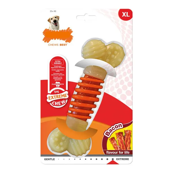 Dog chewing toy Nylabone Extreme Chew Pro Action White Red Bacon L
