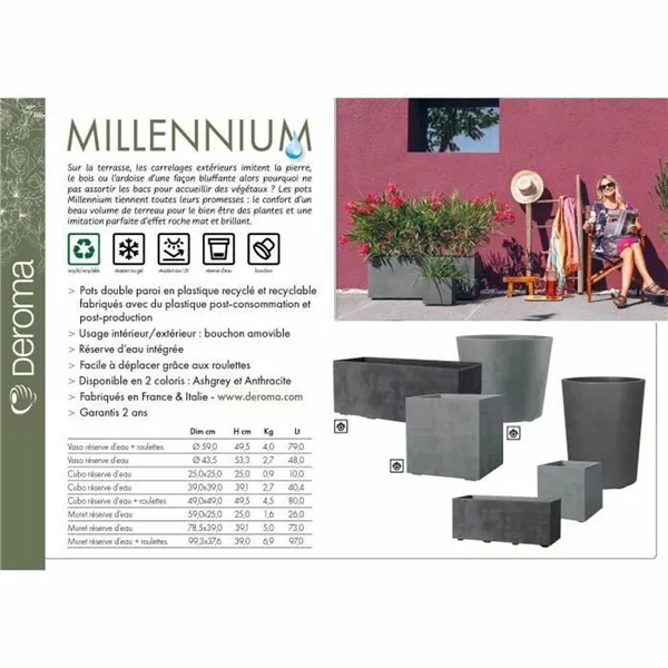 Plant pot Deroma Anthracite 99 cm Plastic Rectangular Modern