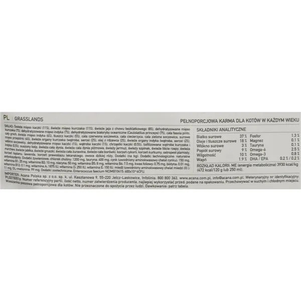 Cat food Acana Grasslands Chicken Turkey Fish Veal Duck 4,5 Kg