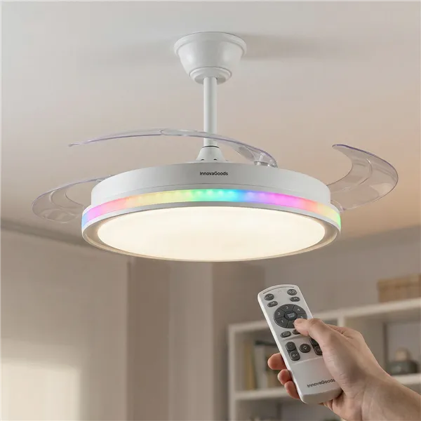 Ceiling Fan with RGB LED Light, 4 Retractable Blades and Remote Control InnovaGoods